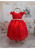 VESTIDO VERMELHO RENDADO REALEZA TAM. 1